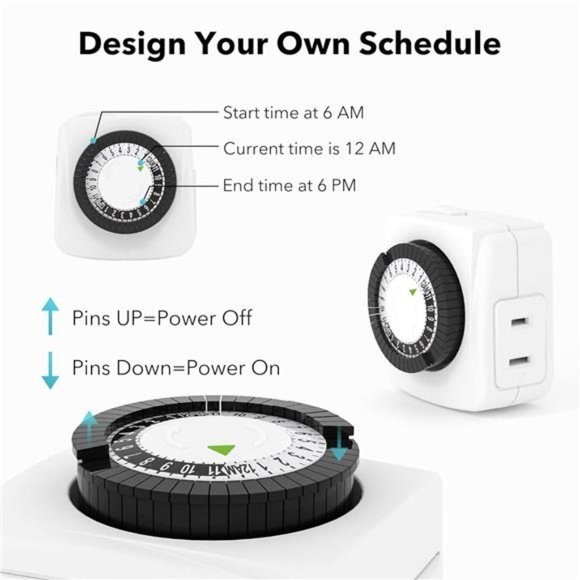 Indoor Timers Plug Mechanical 2 Prong 24-Hour Mini Lamp Timers 2 Pack - Picture 2 of 6